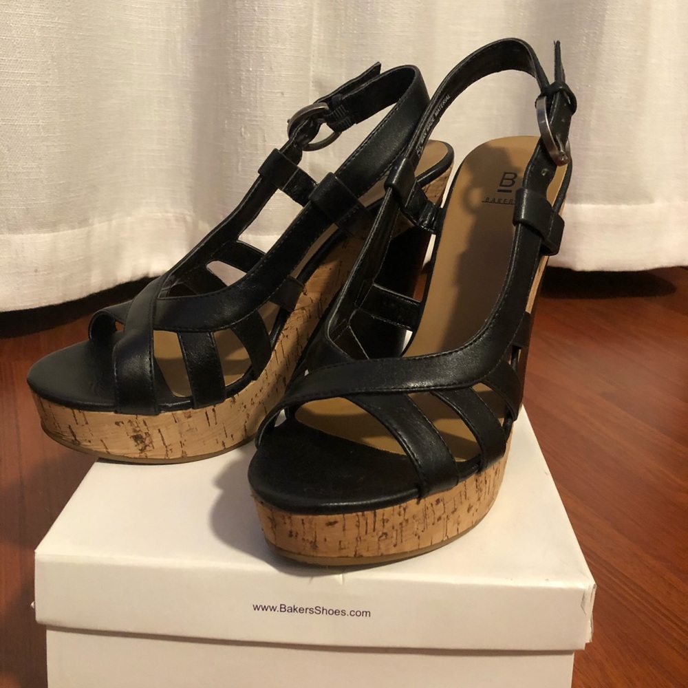 Bakers Black Platform Wedge Sandals